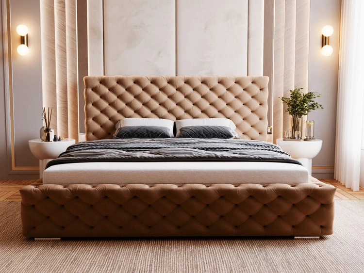 Łóżko tapicerowane z pojemnikiem i stelażem 140x200 Astra Brązowy