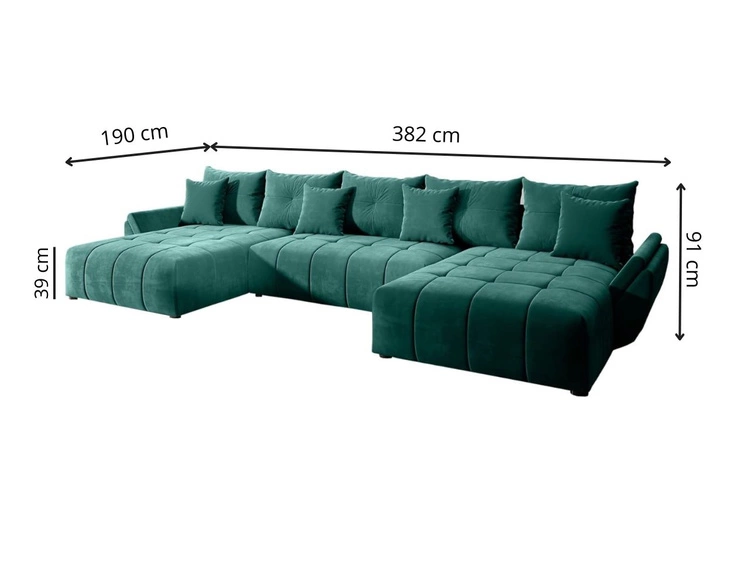 Narożnik U z funkcją spania i pojemnikiem Decor U Zielony