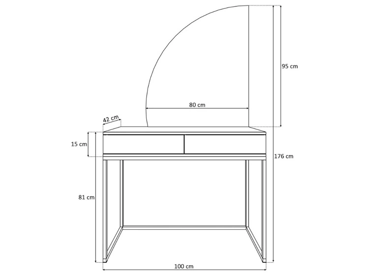 Toaletka kosmetyczna lewostronna z szufladami i oświetleniem LED na białych nogach Clarette Biały połysk