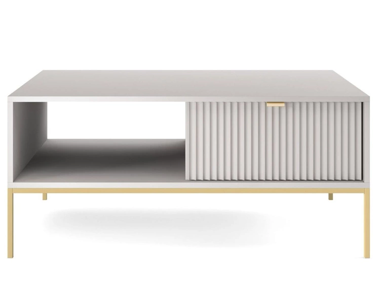 Stolik kawowy z szufladą Amber Szary na złotych nogach