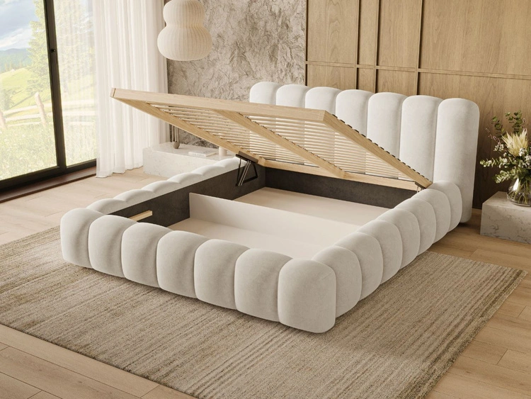 Łóżko tapicerowane z pojemnikiem i stelażem 180x200 Averia Beżowy