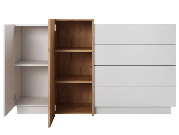 Komoda z drzwiami i szufladami Morten Biała, Dąb Craft Złoty