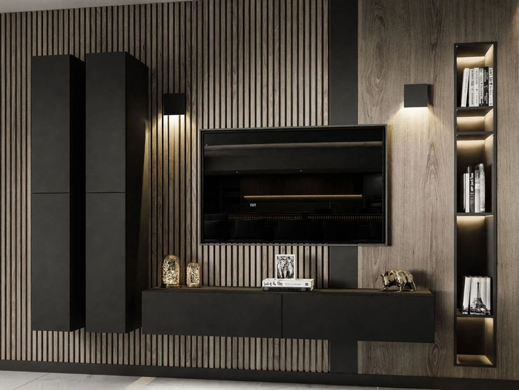 Meblościanka wisząca z oświetleniem LED do salonu Sorelle Czarny mat