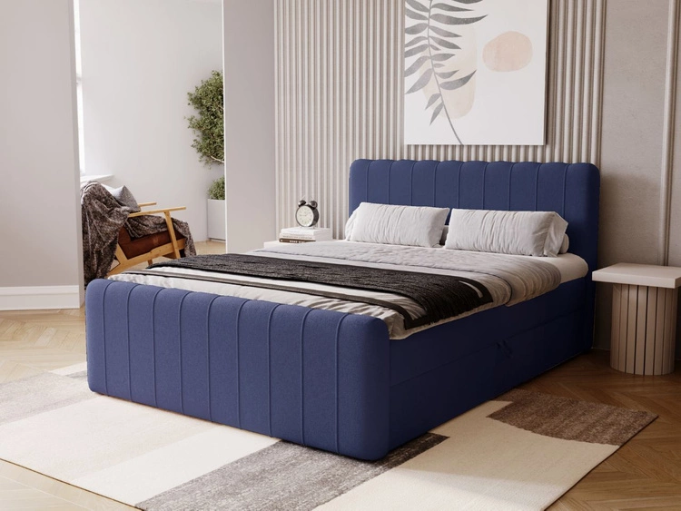 Łóżko kontynentalne z pojemnikiem na pościel 120x200 Osteno Ciemnoniebieskie