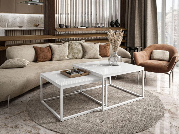 Stolik kawowy na białym stelażu Asumi Biały Połysk 36x42