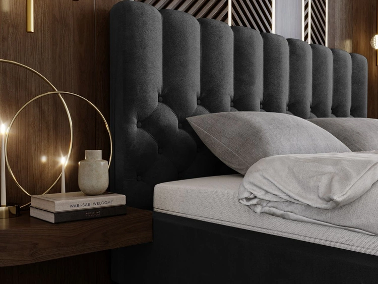 Łóżko tapicerowane z pojemnikiem i stelażem 200x200 cm Roma Czarne