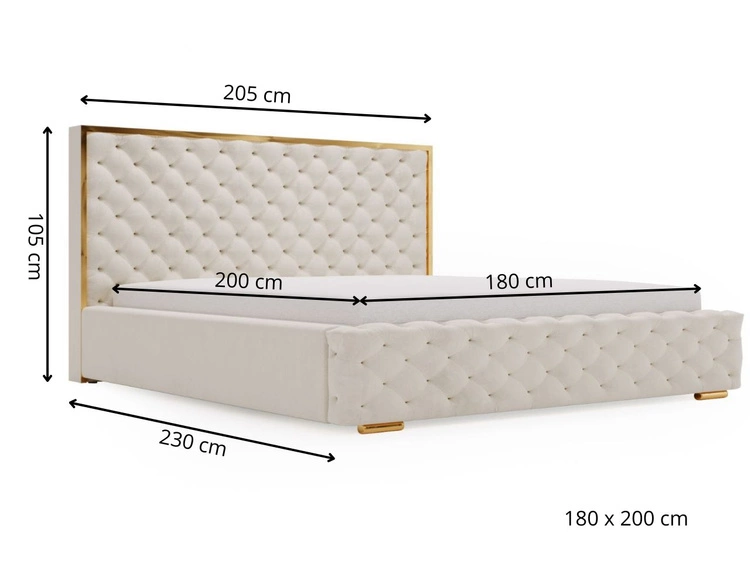 Łóżko tapicerowane z pojemnikiem i stelażem 180x200 Wave Beżowy