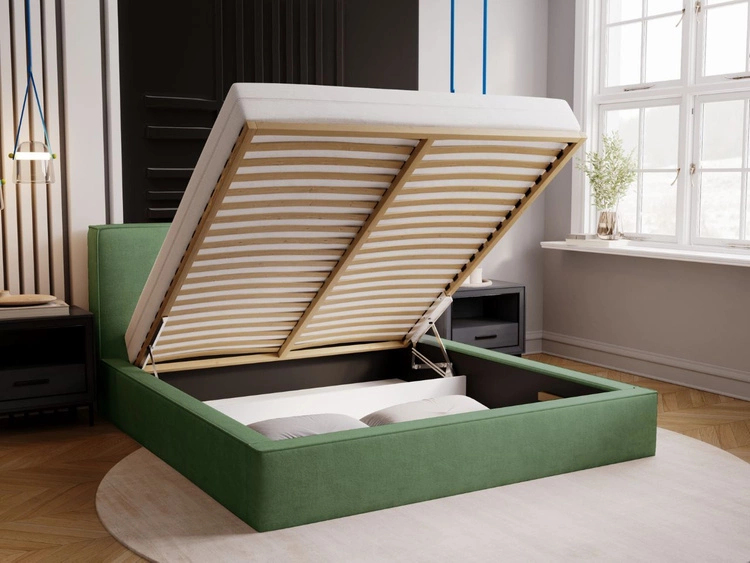 Łóżko tapicerowane z pojemnikiem i stelażem 200x200 Monaco Zielone