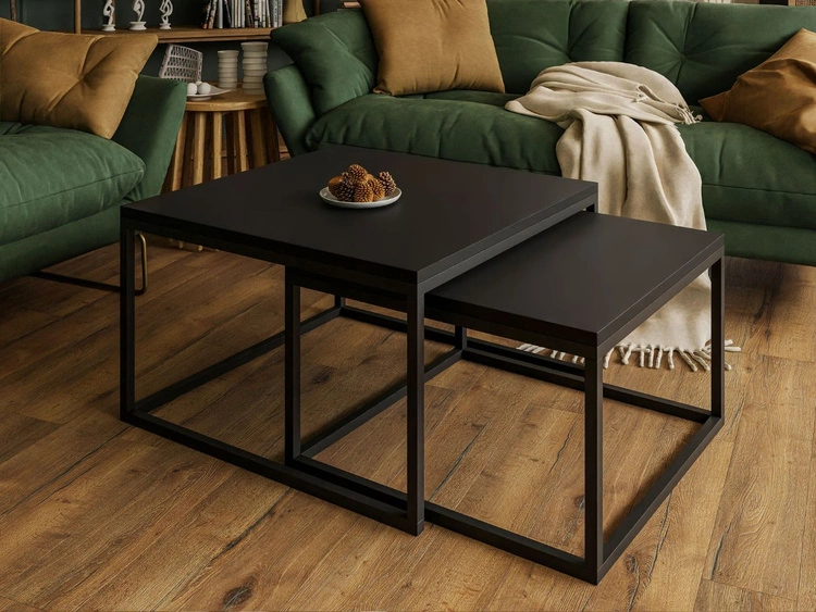 Stolik kawowy na czarnym metalowym stelażu z czarnym blatem Asumi 36x42