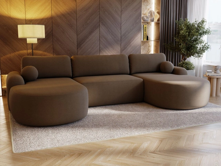 Narożnik U z funkcją spania i pojemnikiem Aurio Brązowy