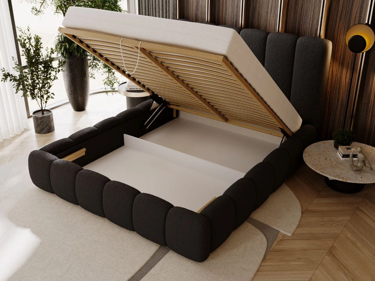 Łóżko tapicerowane z pojemnikiem i stelażem 160x200 Imperial Czarne