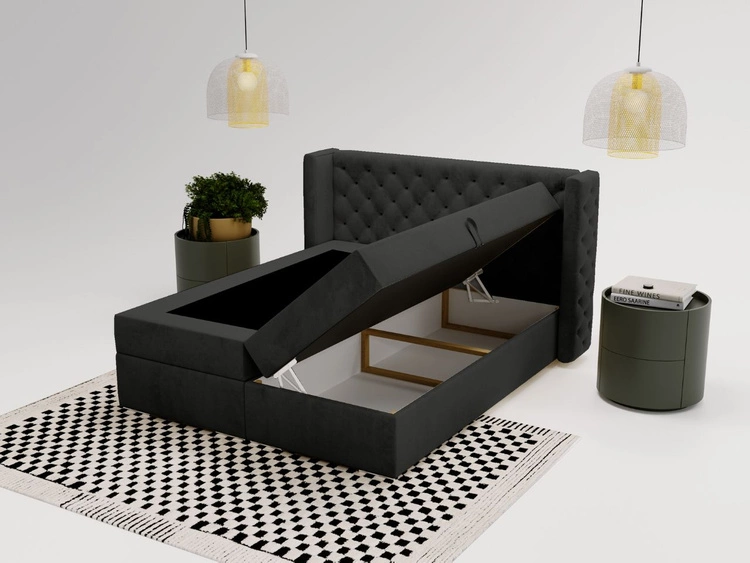 Łóżko kontynentalne z pojemnikiem na pościel 120x200 cm Lion Czarne