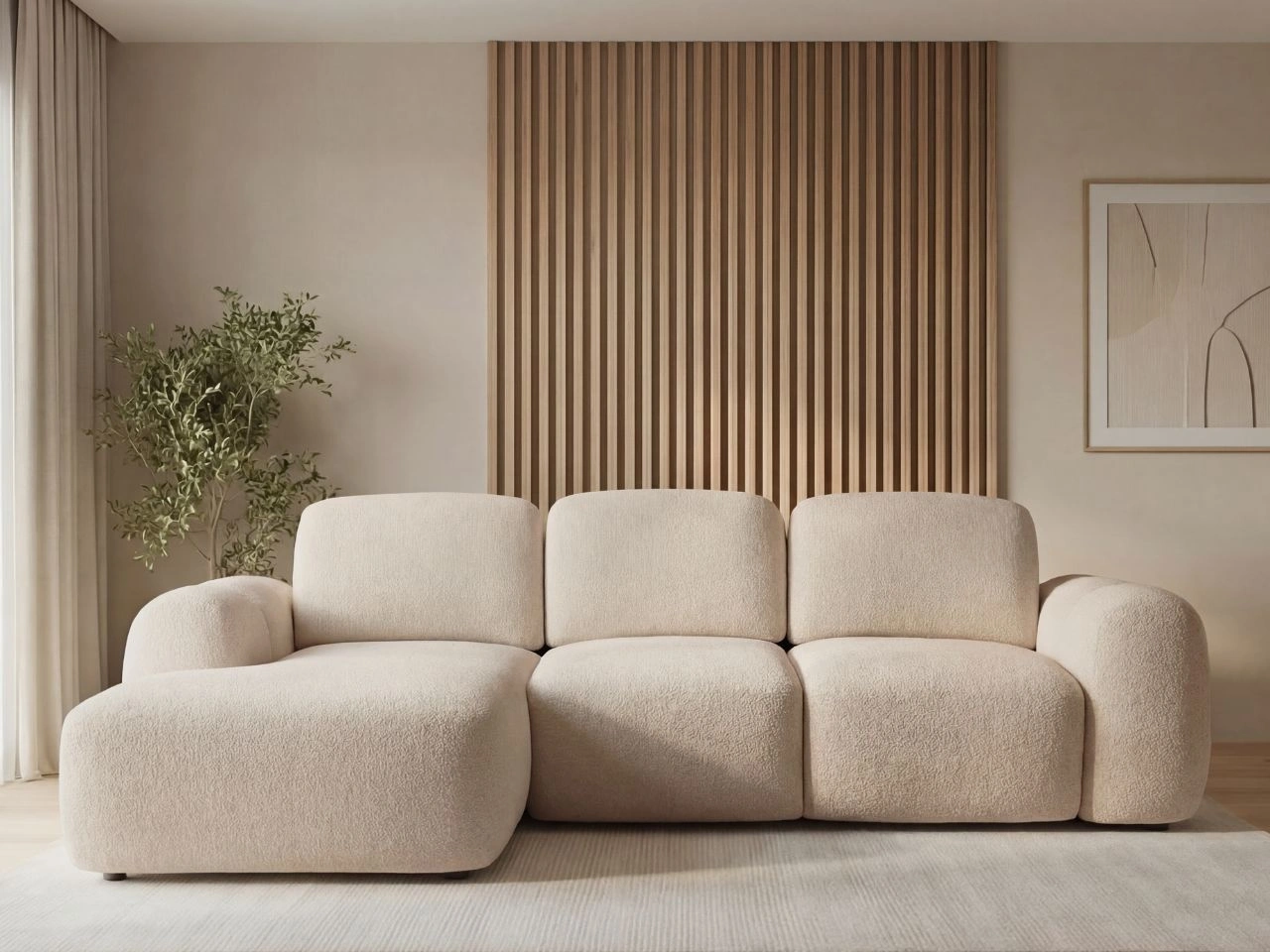 Narożnik L z funkcją spania i pojemnikiem Avelin Lewy Beżowy