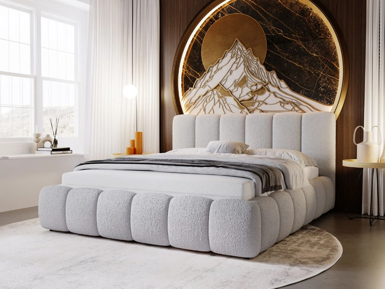 Łóżko tapicerowane z pojemnikiem i stelażem 180x200 Cloud jasnoszare