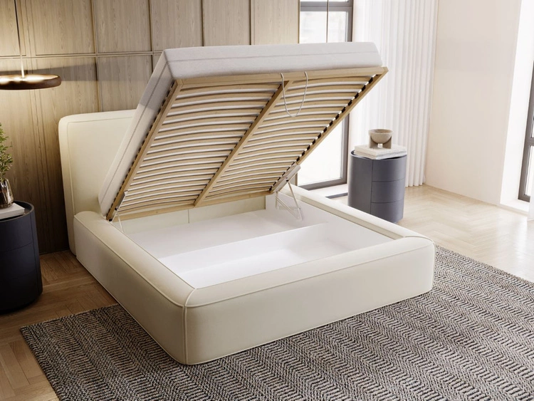 Łóżko tapicerowane z pojemnikiem i stelażem 120x200 Amaro Beżowe