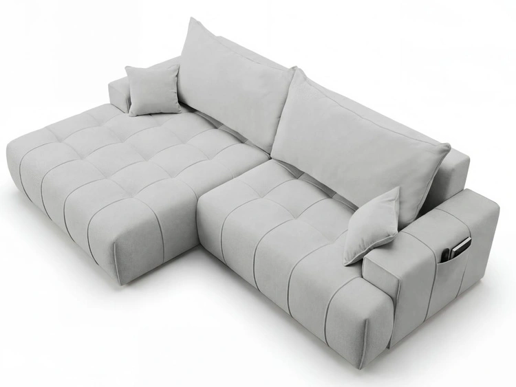 Narożnik L z funkcją spania i pojemnikiem Tulio lewy szary