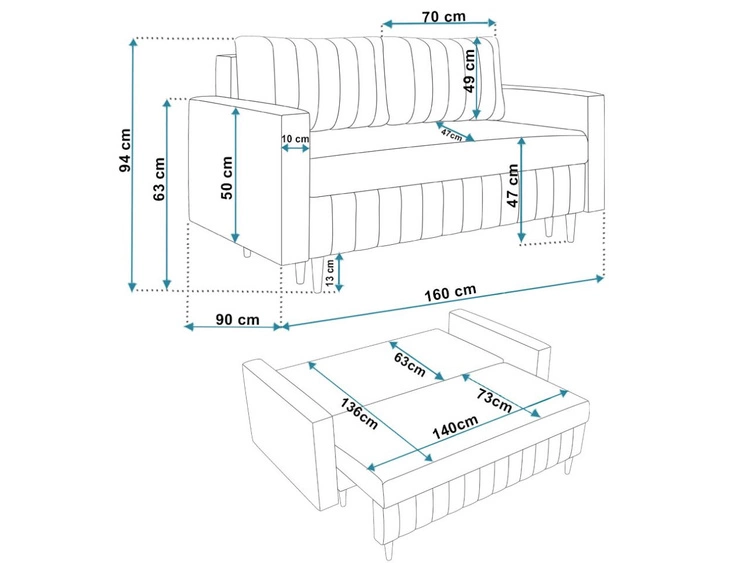 Kanapa z funkcją spania i pojemnikiem na pościel Castelo Ciemnoszara