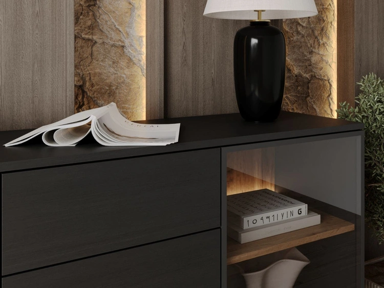 Komoda z drzwiami i szufladami i oświetleniem LED Deo Dąb Wotan