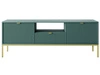 Szafka pod telewizor z szufladami i drzwiczkami Amber zielona na złotych nogach