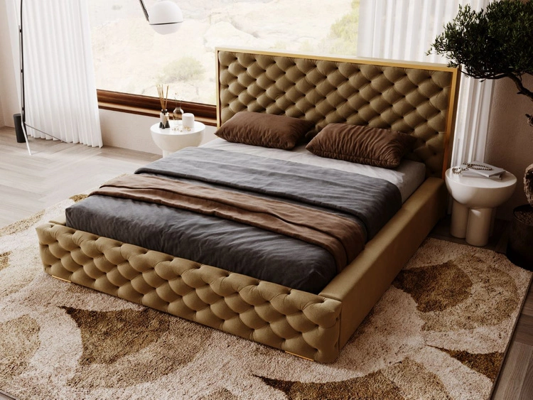 Łóżko tapicerowane z pojemnikiem i stelażem 180x200 Wave Brązowe