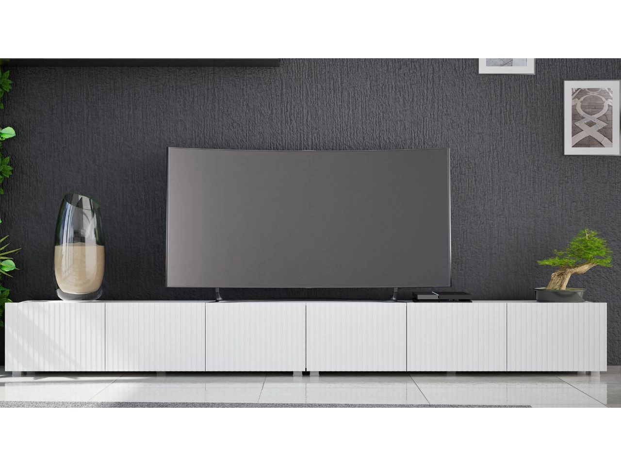 Zestaw szafek pod telewizor z drzwiczkami 300 cm Kioto Biała
