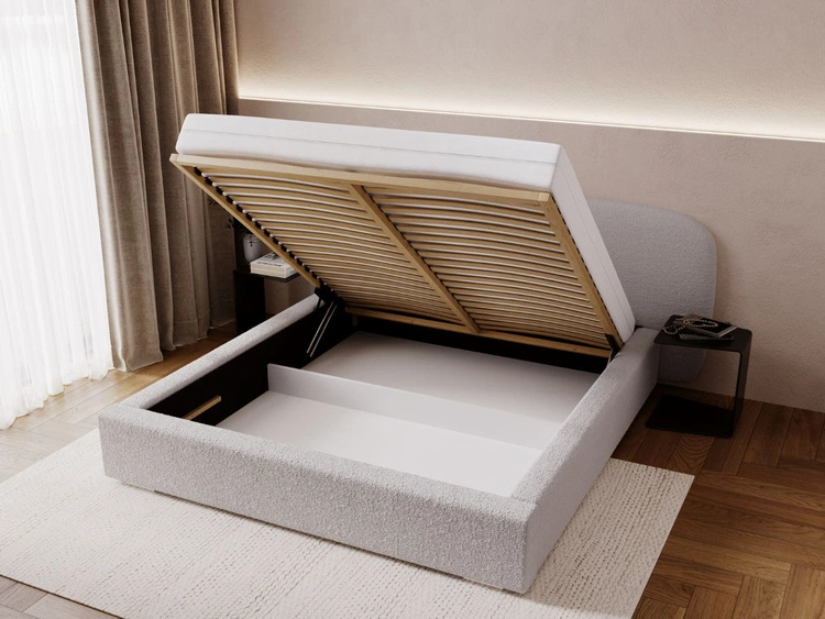 Łóżko tapicerowane z pojemnikiem i stelażem 200x200 Palermo Jasnoszare