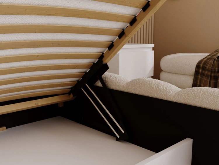 Łóżko tapicerowane z pojemnikiem i stelażem 120x200 Smile Kremowe