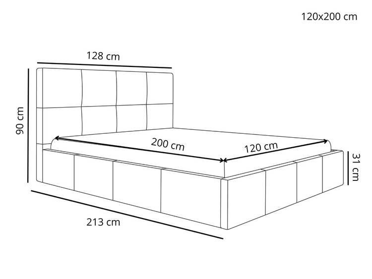 Łóżko tapicerowane z pojemnikiem i stelażem 120x200 Malo czarne
