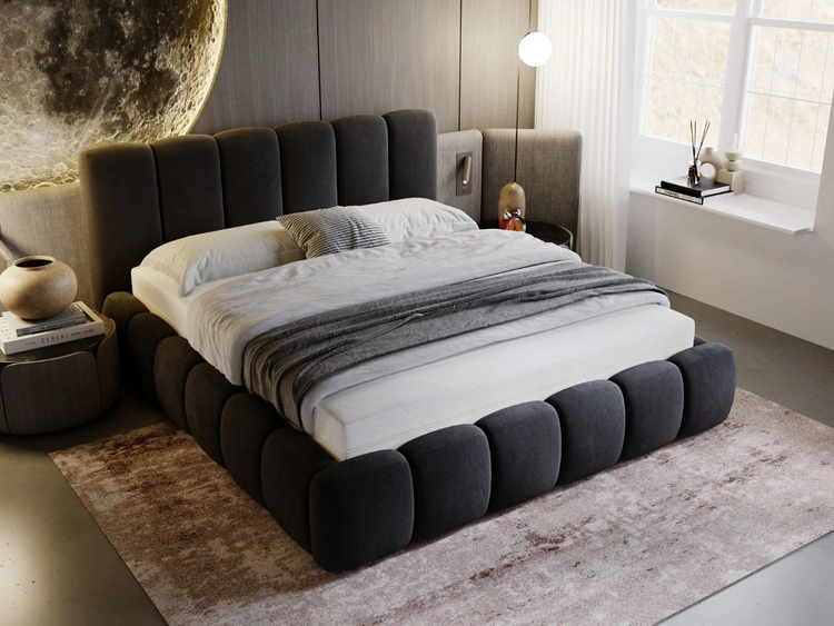 Łóżko tapicerowane z pojemnikiem i stelażem 200x200 Cloud Antracytowe
