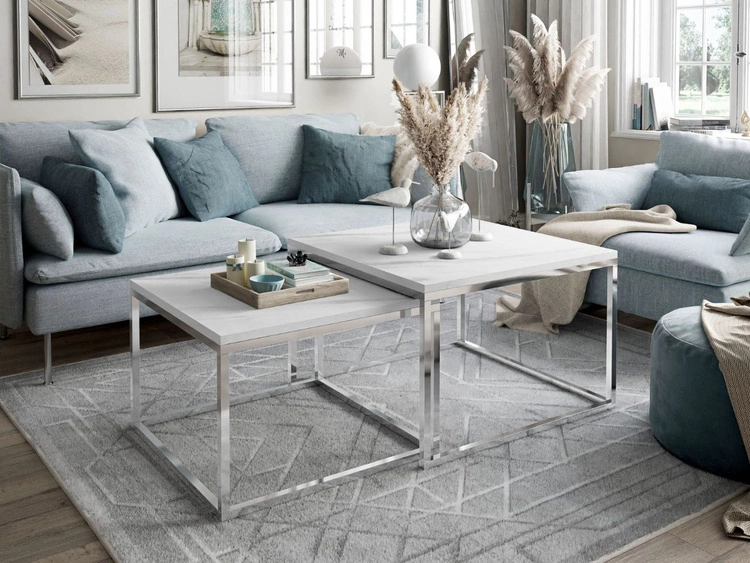 Stolik kawowy na chromowanym stelażu z imitacją białego marmuru Asumi 40x46