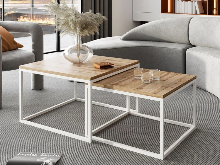 Stolik kawowy na białym stelażu Asumi Dąb Wotan 40x46