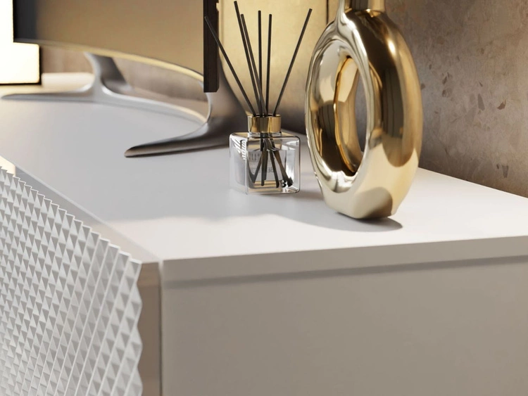 Szafka RTV wisząca z frezowanymi frontami 3D Celiane biały połysk