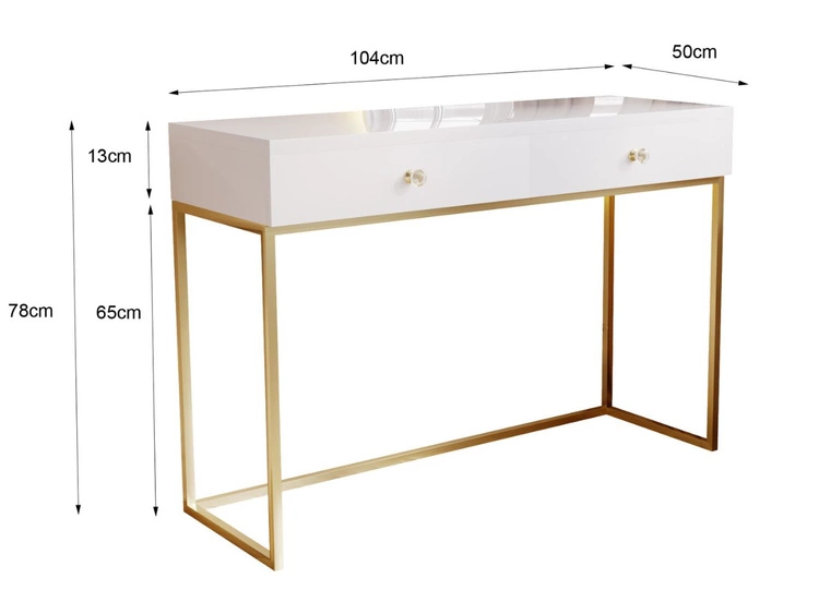 Toaletka z szufladami Belleza Biały połysk Złoty stelaż