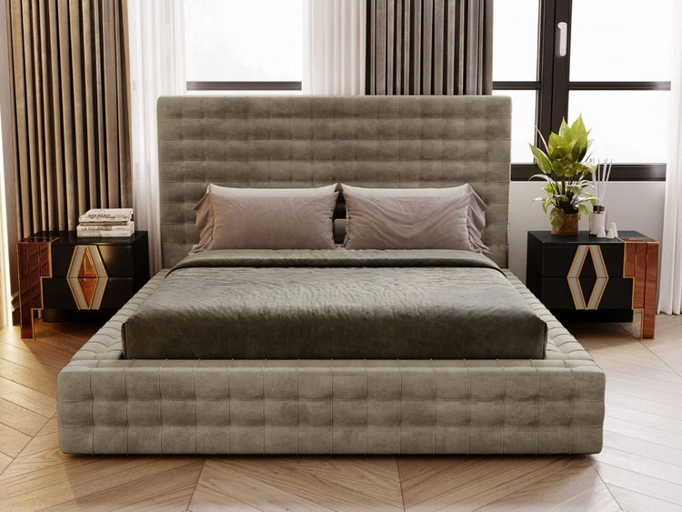 Łóżko tapicerowane z pojemnikiem i stelażem 120x200 Barbados Jasny brąz