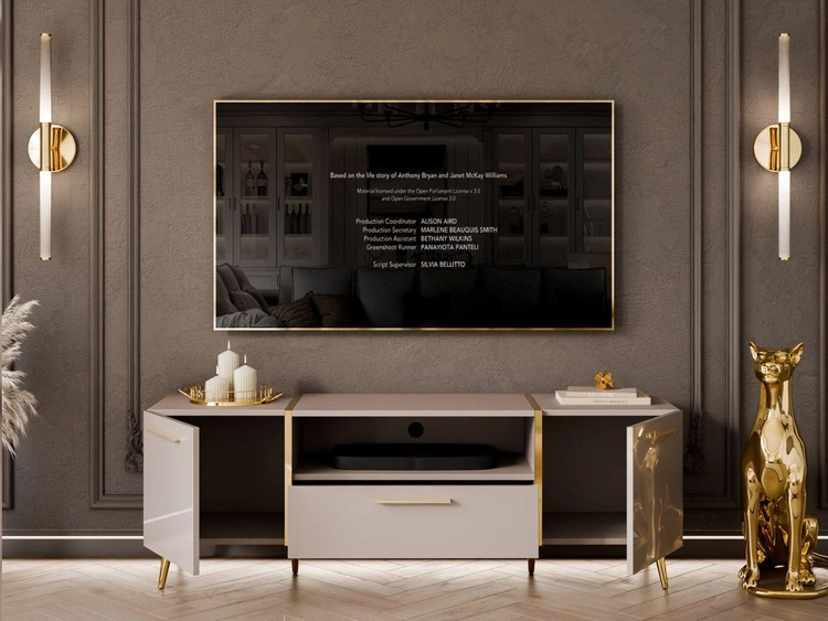 Zestaw mebli do salonu w stylu glamour na złotych nóżkach Lunelie Kaszmir