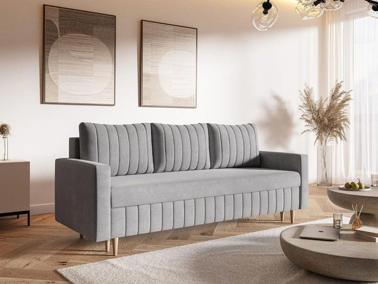 Kanapa z funkcją spania i pojemnikiem na pościel Castelo szara