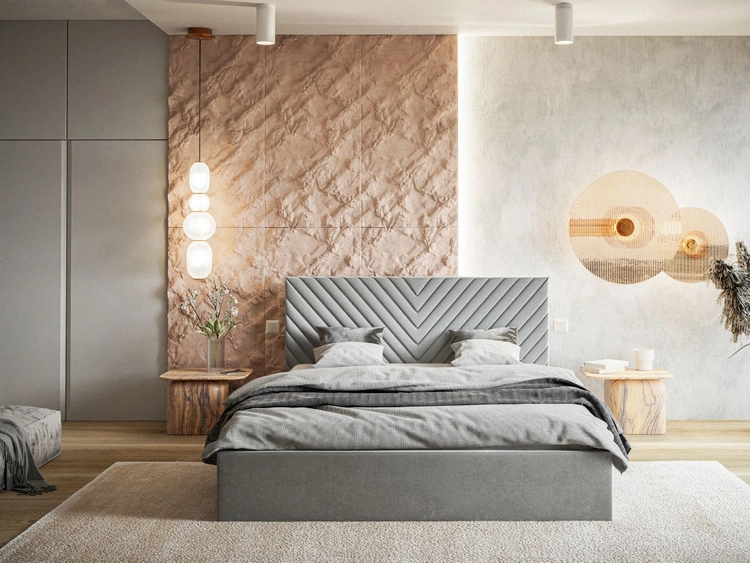 Łóżko tapicerowane z pojemnikiem i stelażem 180x200 Esma Szare