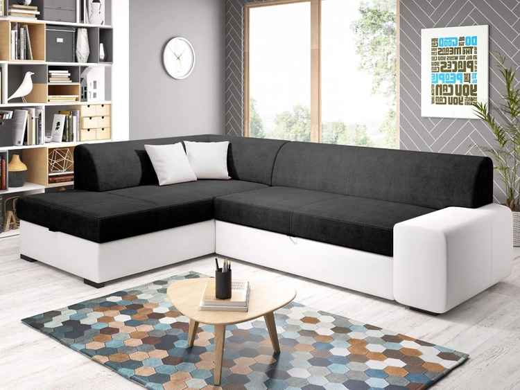 Narożnik L Lewy z funkcją spania i pojemnikiem Fresto Czarny, Biały