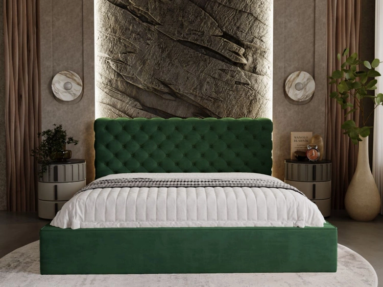 Łóżko tapicerowane z pojemnikiem i stelażem 120x200 Apollo Zielone