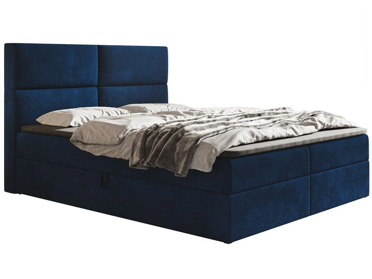 Łóżko kontynentalne z pojemnikiem na pościel 140x200 Hera Ciemnobiebieskie