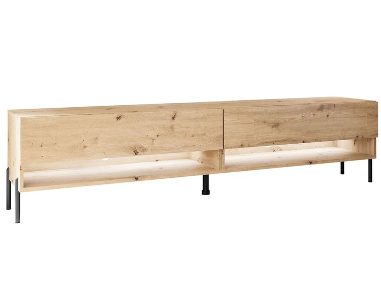 Szafka RTV 180 cm z oświetleniem LED i czarnymi metalowymi nóżkami Aurelie Dąb Artisan