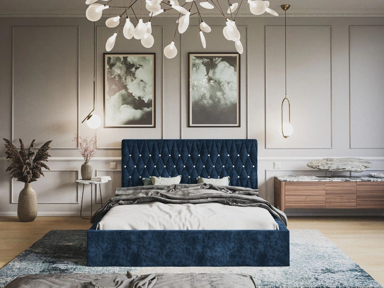 Łóżko tapicerowane z pojemnikiem i stelażem 120x200 Benny Ciemnoniebieskie