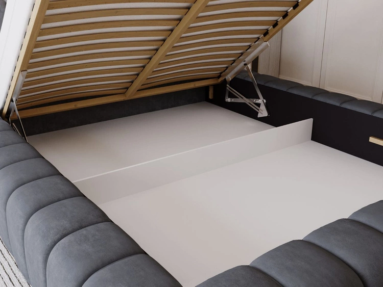 Łóżko tapicerowane z pojemnikiem na pościel i stelażem 120x200 Italia Ciemnoszare