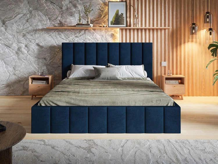 Łóżko tapicerowane z pojemnikiem i stelażem Siena 160x200 granatowy