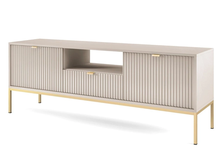 Szafka RTV pod telewizor z szufladami i drzwiczkami Amber Kaszmir na złotych nogach