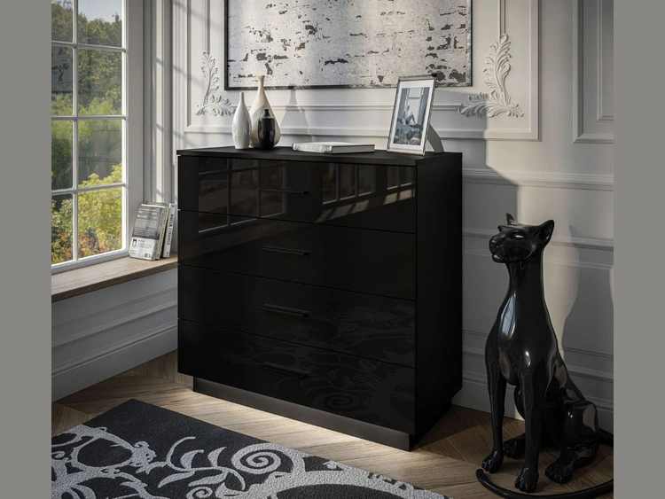 Komoda z czterema szufladami i oświetleniem LED Nuveo Czarny połysk