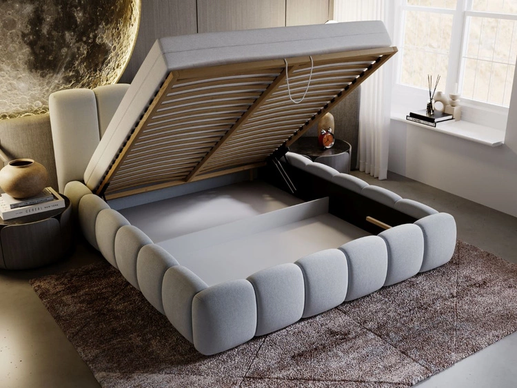 Łóżko tapicerowane z pojemnikiem i stelażem 140x200 Cloud Jasny szary