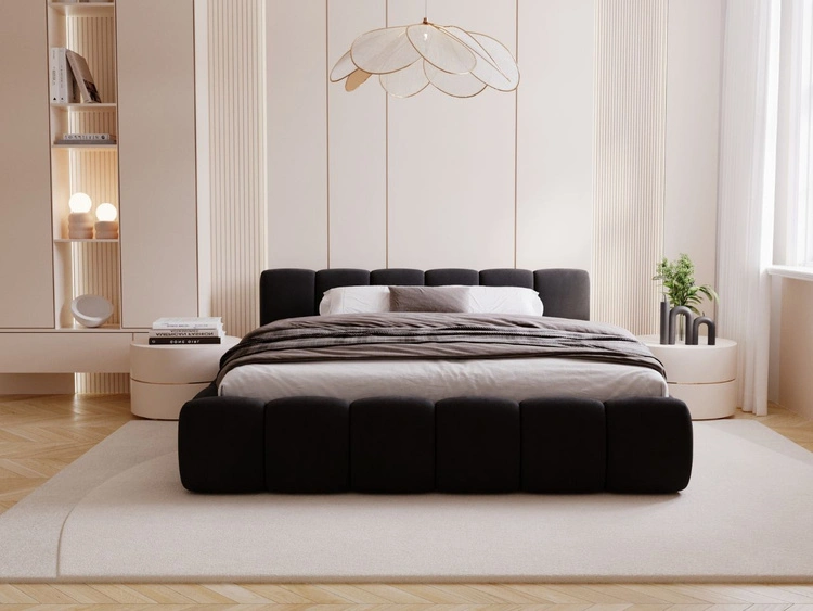 Łóżko tapicerowane z pojemnikiem i stelażem 120x200 Cloud Low czarne
