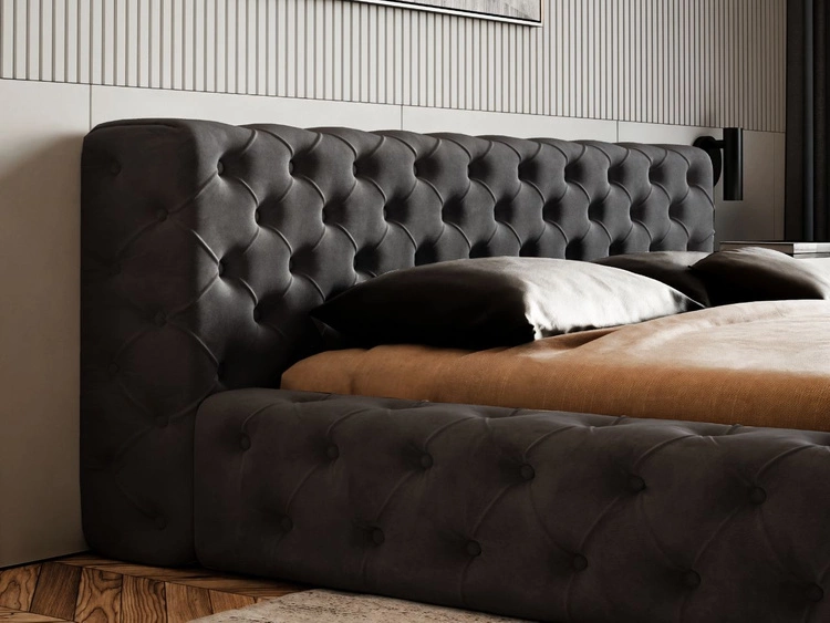 Łóżko tapicerowane z pojemnikiem i stelażem 180x200 cm Palini Czarne