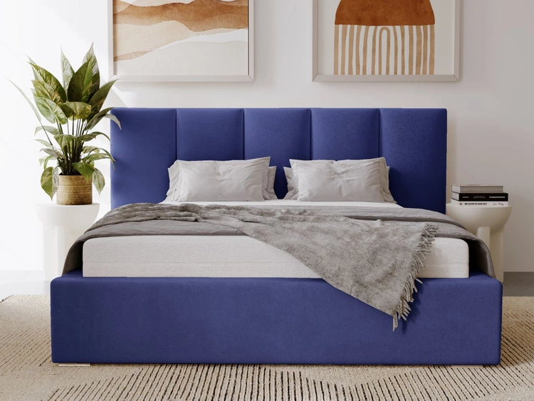Łóżko tapicerowane z pojemnikiem i stelażem 140x200 cm Lizbona Niebieskie